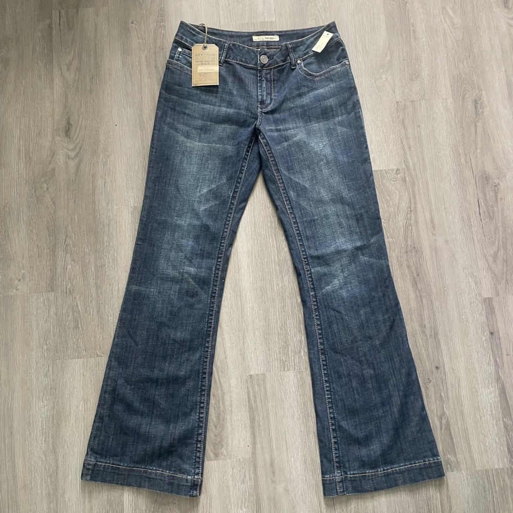 Stetson City Trouser Jeans Womens 14 Long Blue NEW No. 214 Wide Leg Denim